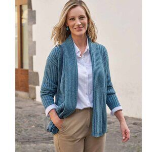 WoolOvers Lambswool Shawl Collar Cardigan Ribbed Open Front Size Small
